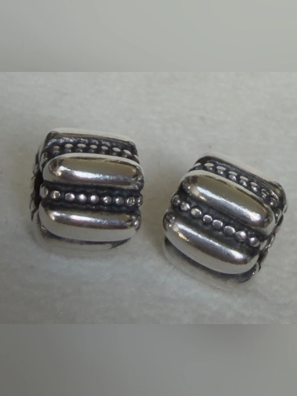 Pandora Sterling Silver Dots & Ridges Barrel Clips Charms 791011 PAIR❗️ - Picture 3 of 6